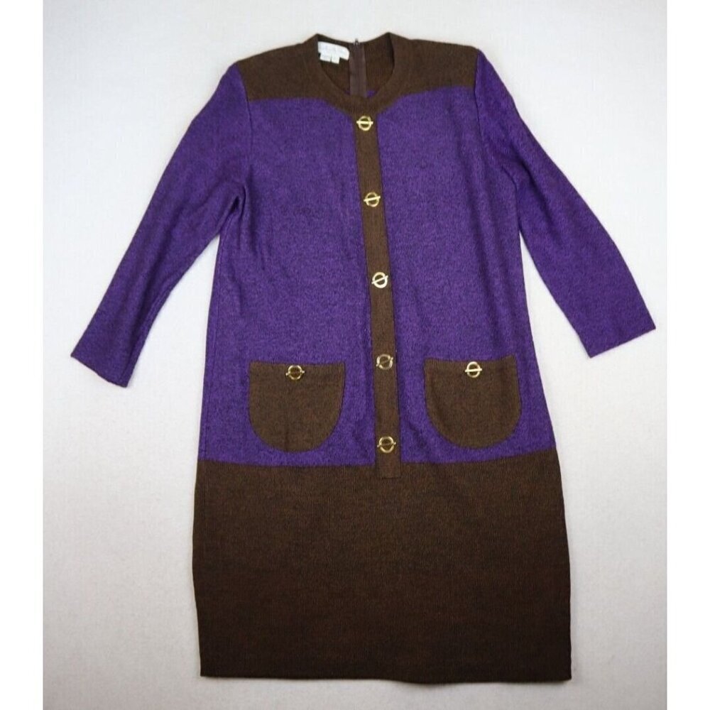 ANTONELLA PREVE - VINTAGE WOMEN'S PURPLE & BROWN SWEATER DRESS - SIZE L